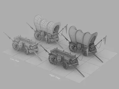 Cartoon Wagon Low-poly 3D model