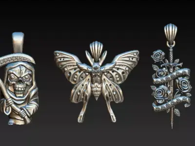 Royal Floral Skull Pendant 3D print model