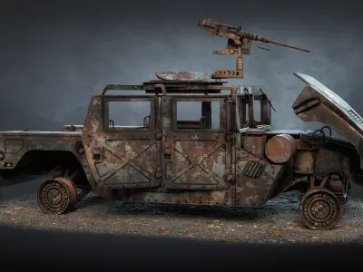 HMMWV M998 Humvee Destroyed Low-poly 3D model