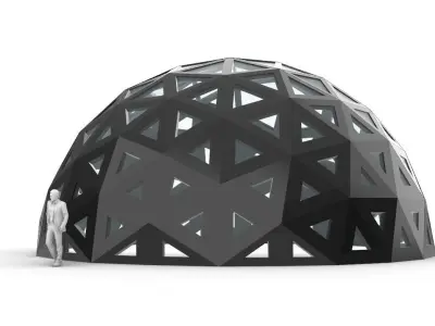 Geodesic Dome with Dynamic Perforations and glass panels 3D model