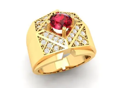 Luxury Gemstone Pyramid Ring for Men 584 3D print model