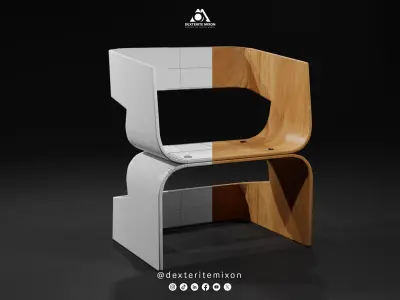 3D Model of Curved Wooden Chair Low-poly 3D model
