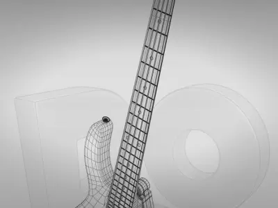 Five string electric bass guitar with stand 3D model