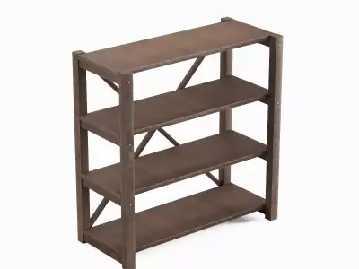 Wide Pottery Shelf 01 Low-poly 3D model