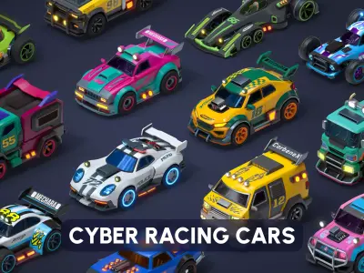 Modular Cyber Racing Cars Low-poly 3D model