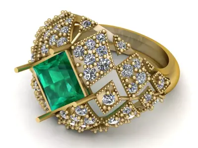 LUXURY EMERALD RING 3D PRINTABLE MODEL 3D print model
