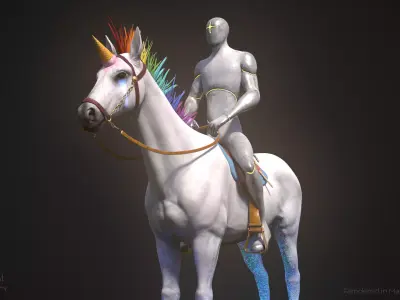 Rainbow Horse Animated Asset Low-poly 3D model