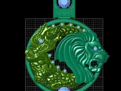 Dragon and Lion Pendant 3D print model