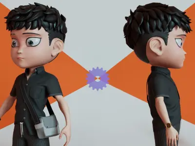 Chibi with Shirt Black shorts Snecker Gray Style Street Fashion Low-poly 3D model