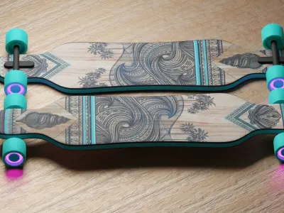 Skateboard hawaiian longboard Low-poly 3D model