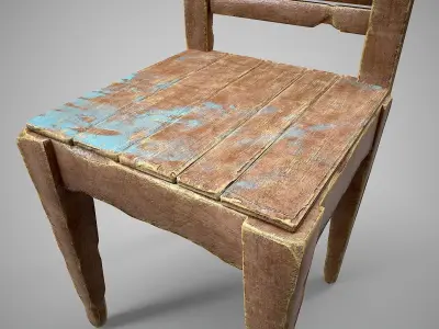 Old Wooden Chair-1 Low-poly 3D model