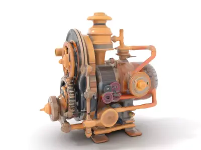 Steampunk Engine Model Pack with Detailed Gear System Low-poly 3D model