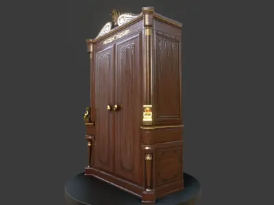 Vintage Wooden Wardrobe Low-poly 3D model