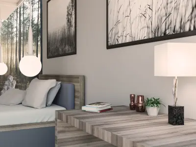 Bedroom interior design - forest view  3D model