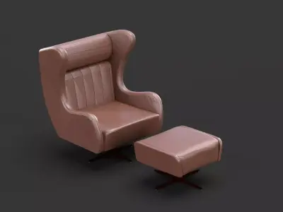 Luxury Accent chair with Footstool 3D model