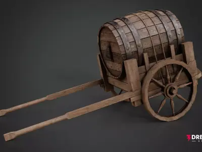 Medieval Merchant Barrel Cart - Authentic Market Transport Low-poly 3D model