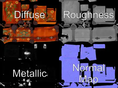 Vintage Floral Wooden Suitcase Model Pack Low-poly 3D model