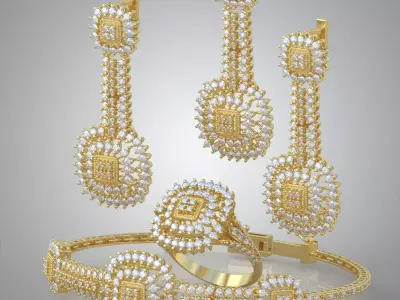 Ring Bracelet Earring and Pendant Set 3D printable model 0007 3D Model Pack