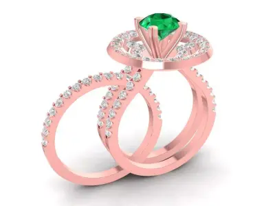 Elegant Emerald Diamond Halo Ring for Women  958 3D print model