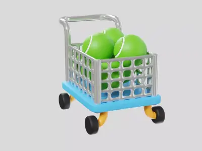 Shopping Cart with Tennis Balls 3D model
