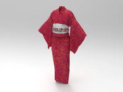 Red Yukata Dress 3D model