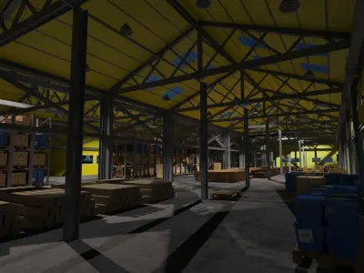 Warehouse interior and exterior whit props Free 3D model