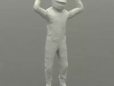 Racing driver with helmet victory pose 3D model