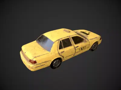 Low Poly Old Abandoned Taxi Car - Textured Low-poly 3D model