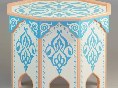 Hand painted hexagonal Moroccan table 3D model
