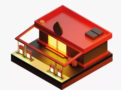 Low Poly Gas Station Low-poly 3D model