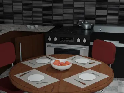 Low Poly Kitchen Set cabinet with doors and drawers Free 3D model