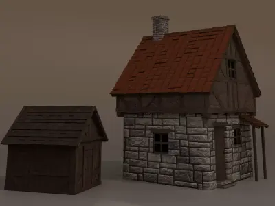 Medieval House and Wood Cabin Pack Free low-poly 3D model
