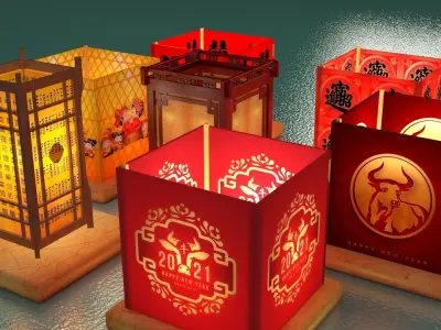 Chinese water lanterns 3D model