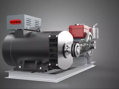 DIESEL STARTER ELECTRIC FLYWHEEL POWER GENERATOR MOTOR SETUP SET 3D model