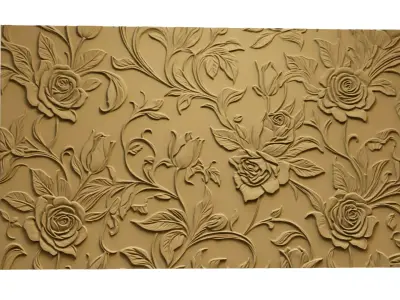 modern rose panel wall decor set relief stl mural CNC 308 3D model