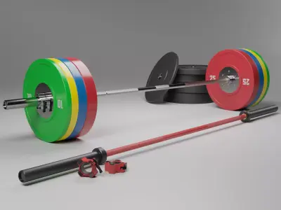 Olympic Barbell with Plates and Collars 3D model