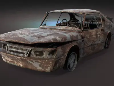 Burnt Retro Car 02 Low-poly 3D model