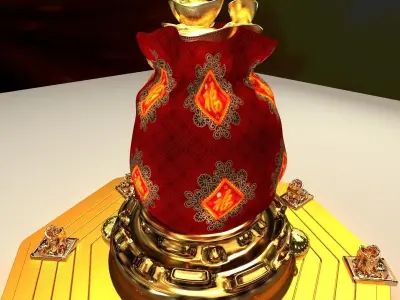 Chinese money bag with yuanba and toad 3D model