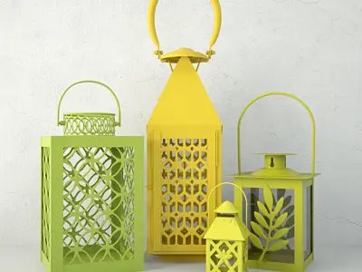 Green and Yellow Metal Lanterns 3D model