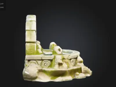 Stylized Ancient Stone Fountain Game Asset 3D model