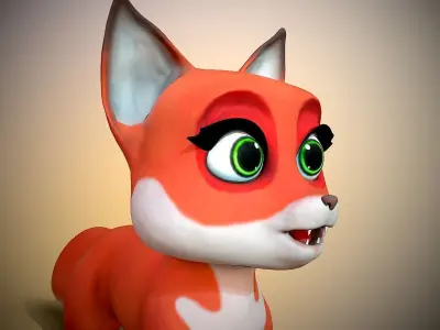 cartoon little fox Low-poly 3D model