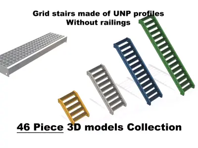 Grid stairs collection - without handrails - 46 versions 3D model