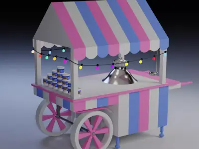 Food Cart Belila with string Lights Low-poly 3D model