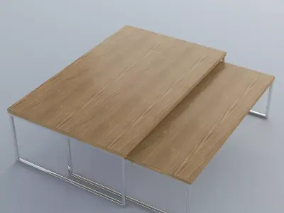 Double Coffee Table Wood 3D model