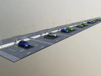 Low Poly Solar Carport Type-3 Pack Low-poly 3D model