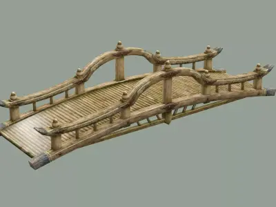 Wooden Medieval Bamboo Bridge 03 Low Poly 3D Model Low-poly 3D model