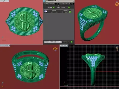 Luxury Dollar Sign Mens Ring With Diamonds Jewelry Gents Rings 3D print model
