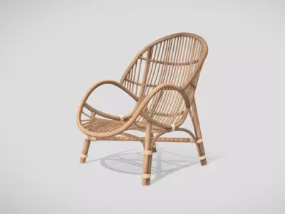 Rattan braided armchair in brown color 3D model
