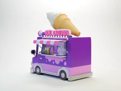 Low Poly Casual Ice Cream Bus 3D model