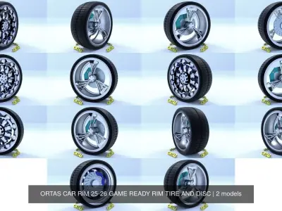 ORTAS CAR RIM 25-26 GAME READY RIM TIRE AND DISC 3D Model Pack